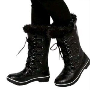 Sorel Tofino Women's Black Winter Boots Quilted Waterproof Faux Fur Trim Snow 6